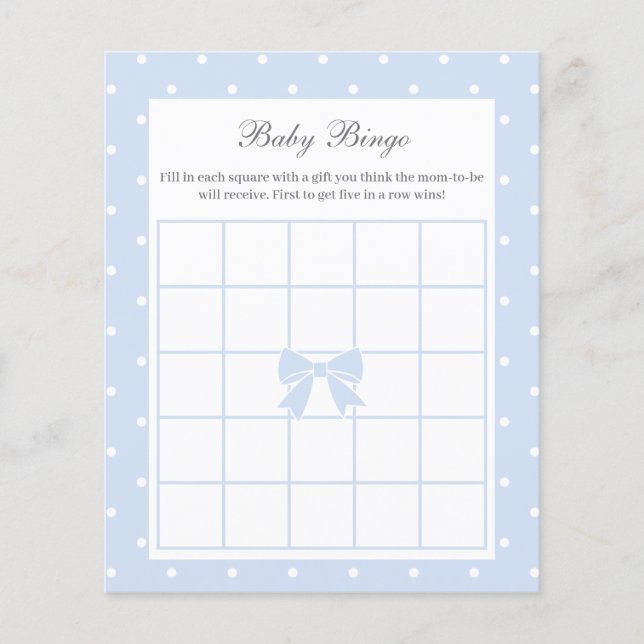 Elegant Polka Dots Baby Boy Shower Baby Bingo Game (Vorderseite)