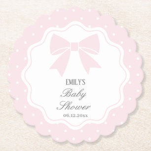 Elegant Polka Dots Baby Pink Bow Baby Girl Shower Untersetzer