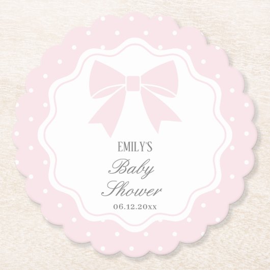 Elegant Polka Dots Baby Pink Bow Baby Girl Shower Untersetzer (Vorderseite)