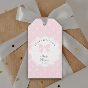 Elegant Polka Dots Baby Pink Bow Girl Baby Shower Geschenkanhänger