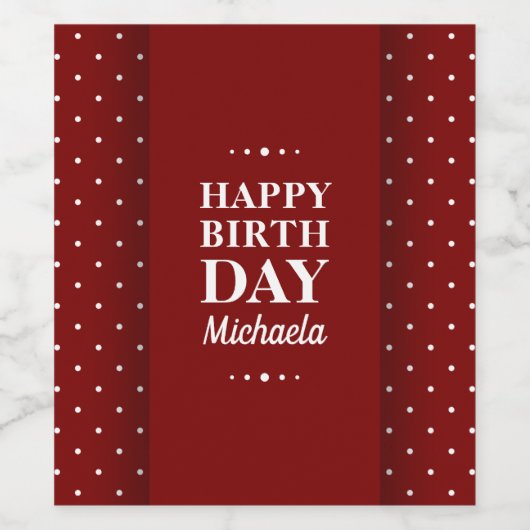 Elegant Polka Dots Happy Birthday Custom Name Weinetikett (Einzelnes Label)