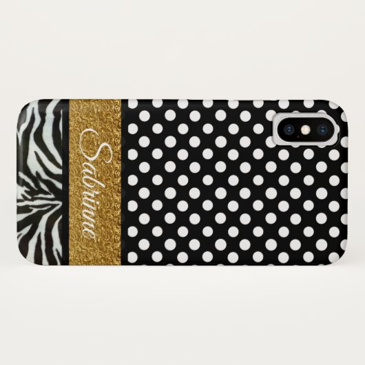 Elegant Polka Dots Zebra Muster Monogramm Case-Mate iPhone Hülle (Rückseite (Horizontal))