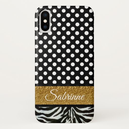 Elegant Polka Dots Zebra Muster Monogramm Case-Mate iPhone Hülle (Rückseite)