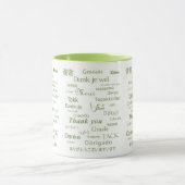 Elegant Polyglot "Danke" Grüne Typografie Tasse (Zentrum)
