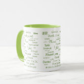 Elegant Polyglot "Danke" Grüne Typografie Tasse (Vorderseite Links)