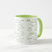 Elegant Polyglot "Danke" Grüne Typografie Tasse (VorderseiteRechts)