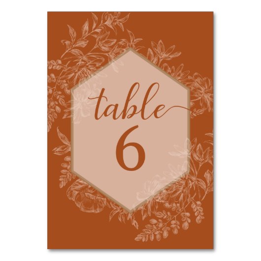 Elegant Polygon Geometric Floral Terra Cotta Tischnummer (Vorderseite)
