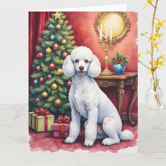 Elegant Poodle Beside Christmas Tree Holiday Dog  Karte (Gelbe Blume)