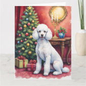 Elegant Poodle Beside Christmas Tree Holiday Dog Karte (Vorderseite)