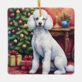 Elegant Poodle Beside Christmas Tree Holiday Dog Keramikornament (Vorderseite)