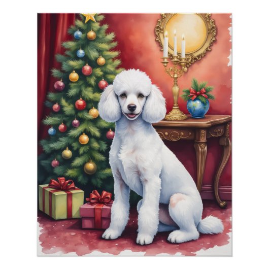 Elegant Poodle Beside Christmas Tree Holiday Dog Poster (Vorderseite)