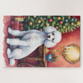 Elegant Poodle Beside Christmas Tree Holiday Dog Puzzle (Horizontal)