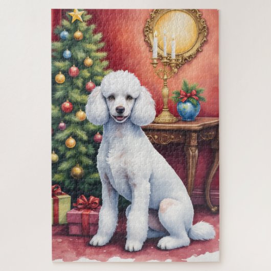 Elegant Poodle Beside Christmas Tree Holiday Dog Puzzle (Vertikal)