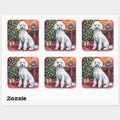 Elegant Poodle Beside Christmas Tree Holiday Dog Quadratischer Aufkleber (Blatt)