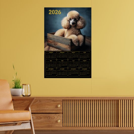 Elegant Poodle in Wooden Crate – 2026 Classic Dog Poster (Wohnzimmer 2)