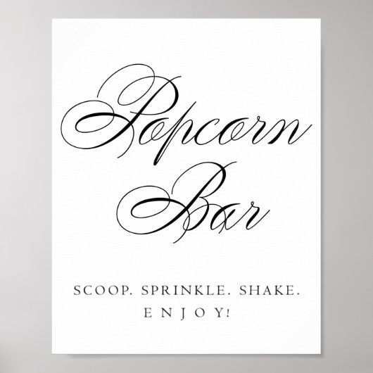 Elegant Popcorn Bar Black Calligraphy | Chic Table Poster (Vorne)