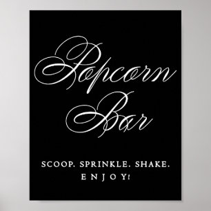 Elegant Popcorn Bar White Calligraphy   Chic Table Poster