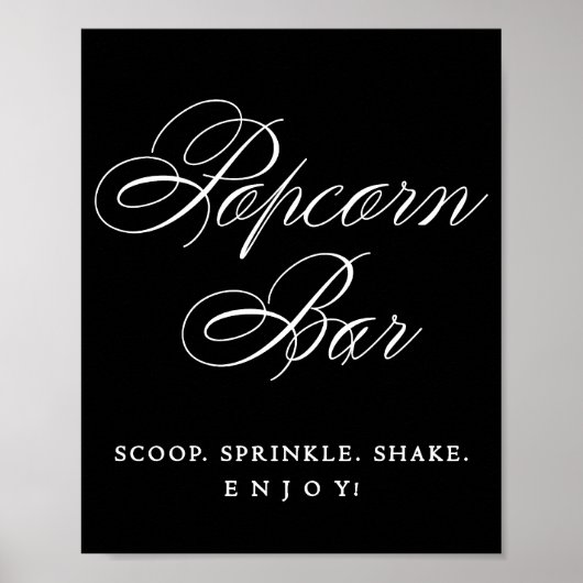 Elegant Popcorn Bar White Calligraphy | Chic Table Poster (Vorne)