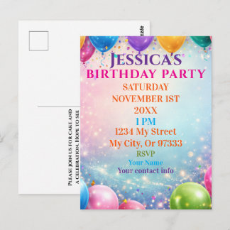Elegant Poppies Black Birthday Invitation Postkarte