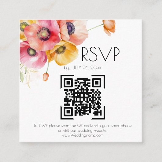 Elegant Poppies Floral QR Code Wedding RSVP Begleitkarte (Vorderseite)