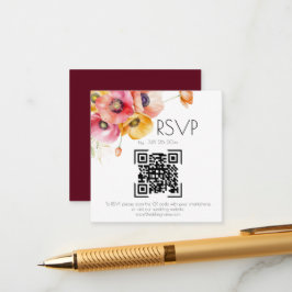 Elegant Poppies Floral QR Code Wedding RSVP  Begleitkarte
