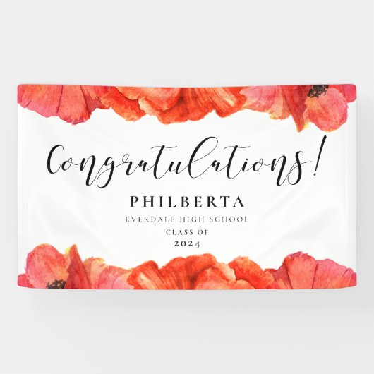 Elegant Poppies Graduation Party Herzlichen Glückw Banner (Horizontal)