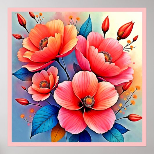 Elegant Poppies: Radiant Nature Art Poster (Vorne)