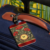 Elegant Poppies Striped Gold Red Monogram Initial Gepäckanhänger