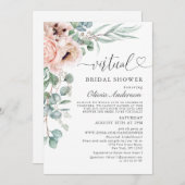 Elegant Poppy Eucalyptus virtuelles Brautparty Einladung (Vorne/Hinten)