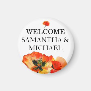 Elegant Poppy Red Blume Monogram Wedding Magnet