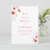 Elegant Poppy Red Monogram Floral Formal Wedding Einladung (Stehend Vorderseite)