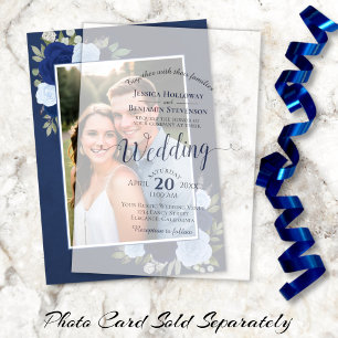 Elegant Posh Navy Blue Script Calligraphy Wedding Pergament Einladungen