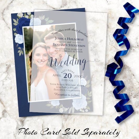 Elegant Posh Navy Blue Script Calligraphy Wedding Pergament Einladungen