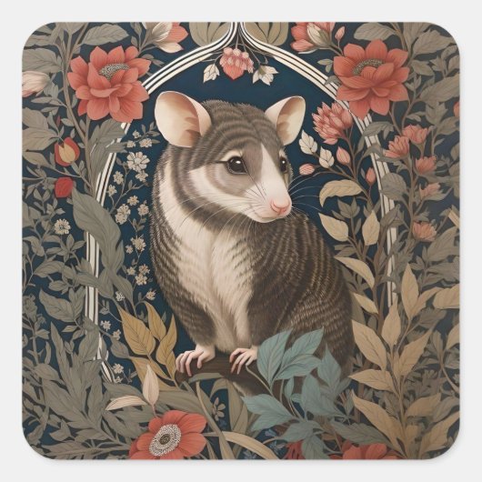 Elegant Possum William Morris Inspiriert Quadratischer Aufkleber (Vorderseite)