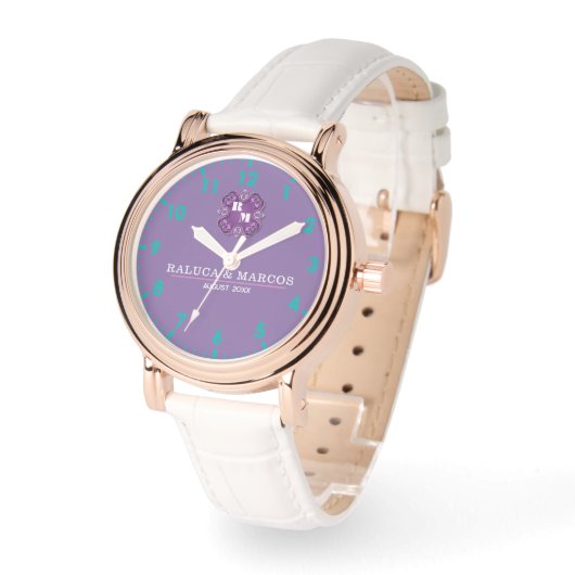 Elegant pourple monogram armbanduhr (Winkel)