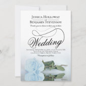 Elegant Powder Blue Rose Classy Script Wedding Einladung (Vorderseite)