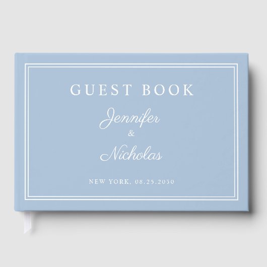 Elegant Powder Blue Script Wedding Gästebuch (Vorderseite)