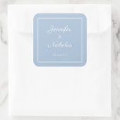 Elegant Powder Blue Script Wedding Quadratischer Aufkleber (Tasche)