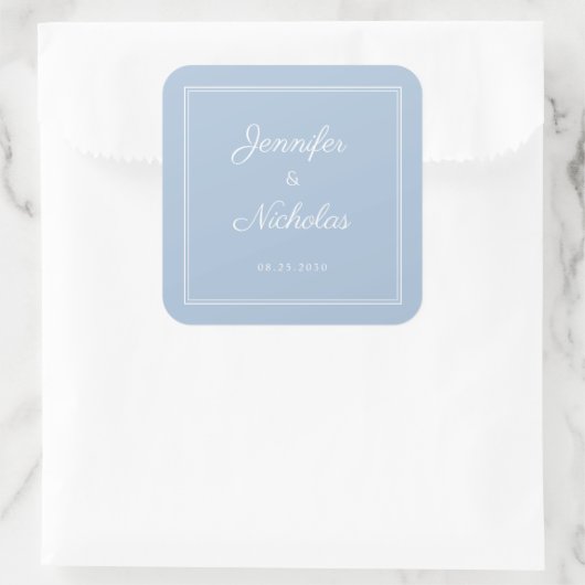 Elegant Powder Blue Script Wedding Quadratischer Aufkleber (Tasche)