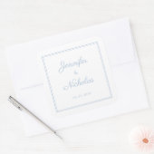 Elegant Powder Blue Script Wedding Quadratischer Aufkleber (Umschlag)