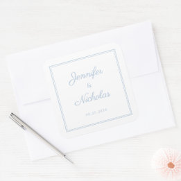 Elegant Powder Blue Script Wedding Quadratischer Aufkleber