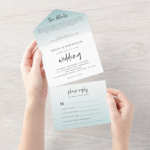 Elegant Powder Blue Tint Script Wedding All In One Einladung