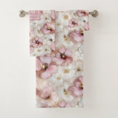 Elegant Powder Pink and Gold Flowers Bath Towels Badhandtuch Set (Insitu)