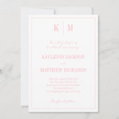 Elegant Powder Pink Monogram Wedding  Einladung (Vorderseite)