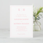 Elegant Powder Pink Monogram Wedding  Einladung (Stehend Vorderseite)