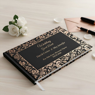 Elegant Premium Black Floral Rose Gold Wedding  Gästebuch