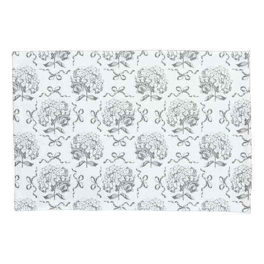 Elegant Preppy Hydrangea Bow Gray Toile Muster Kissenbezug (Vorderseite)