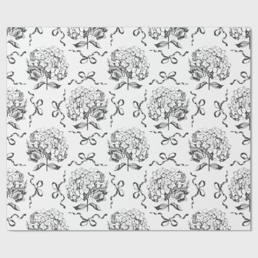 Elegant Preppy Hydrangea Bow Toile Muster Geschenkpapier (Flach)