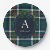 Elegant Preppy Plaid Monogram Christmas Pappteller (Vorderseite)