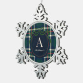 Elegant Preppy Plaid Monogram Christmas Schneeflocken Zinn-Ornament (Rechts)